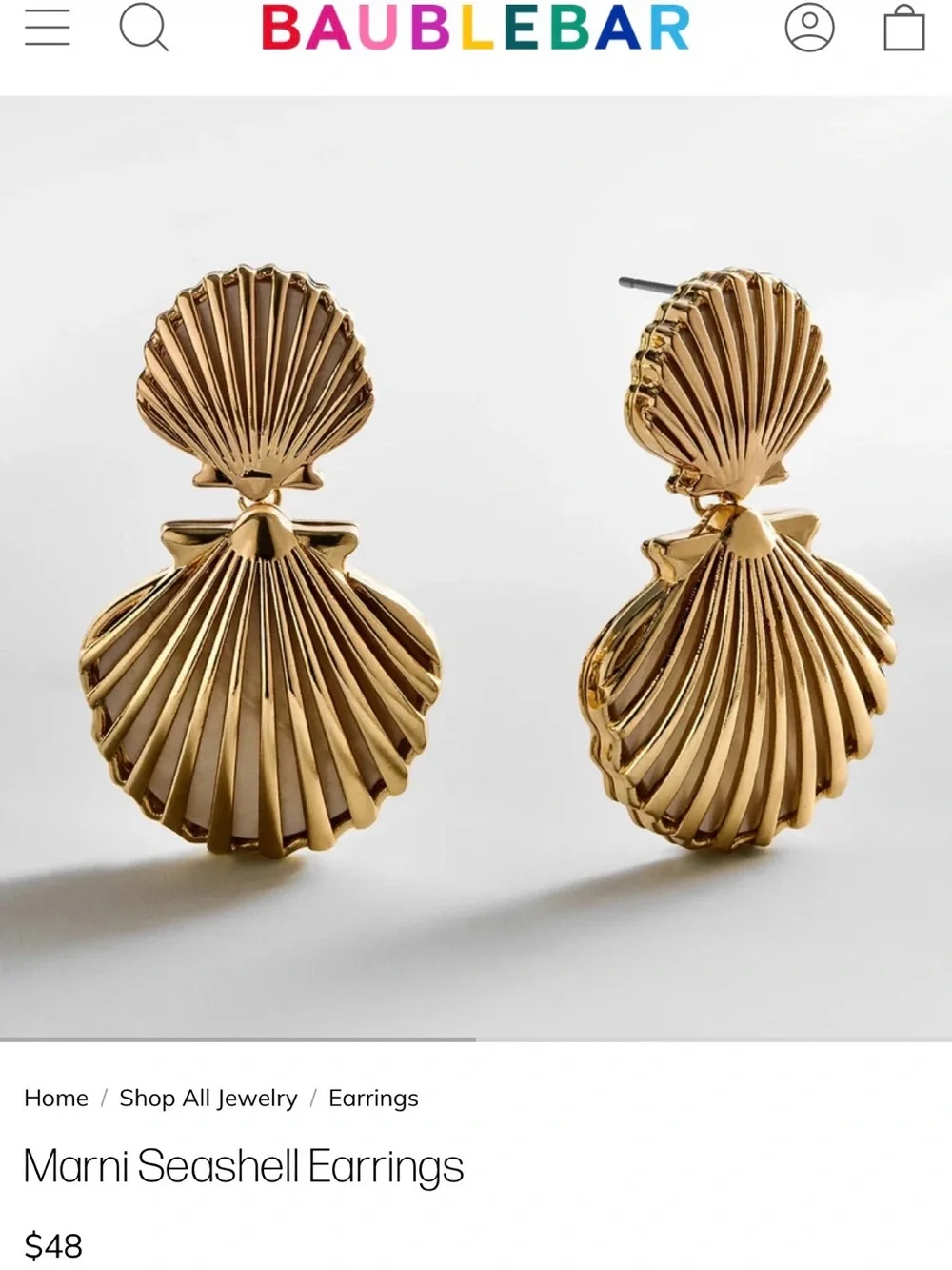 BaubleBar Gold Marni Double Seashell Drop Earrings